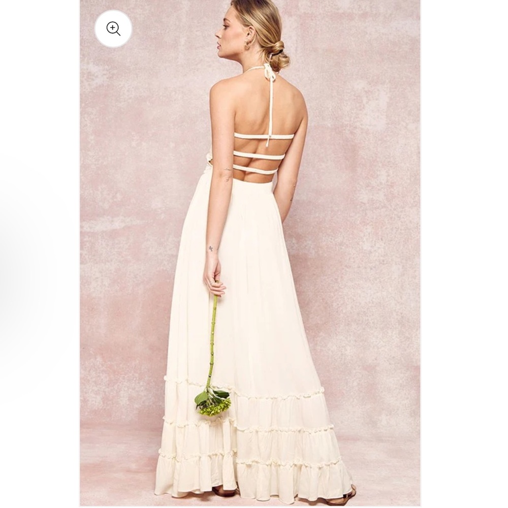 Cream Smocked Bust Strappy Back Tiered Maxi Dress